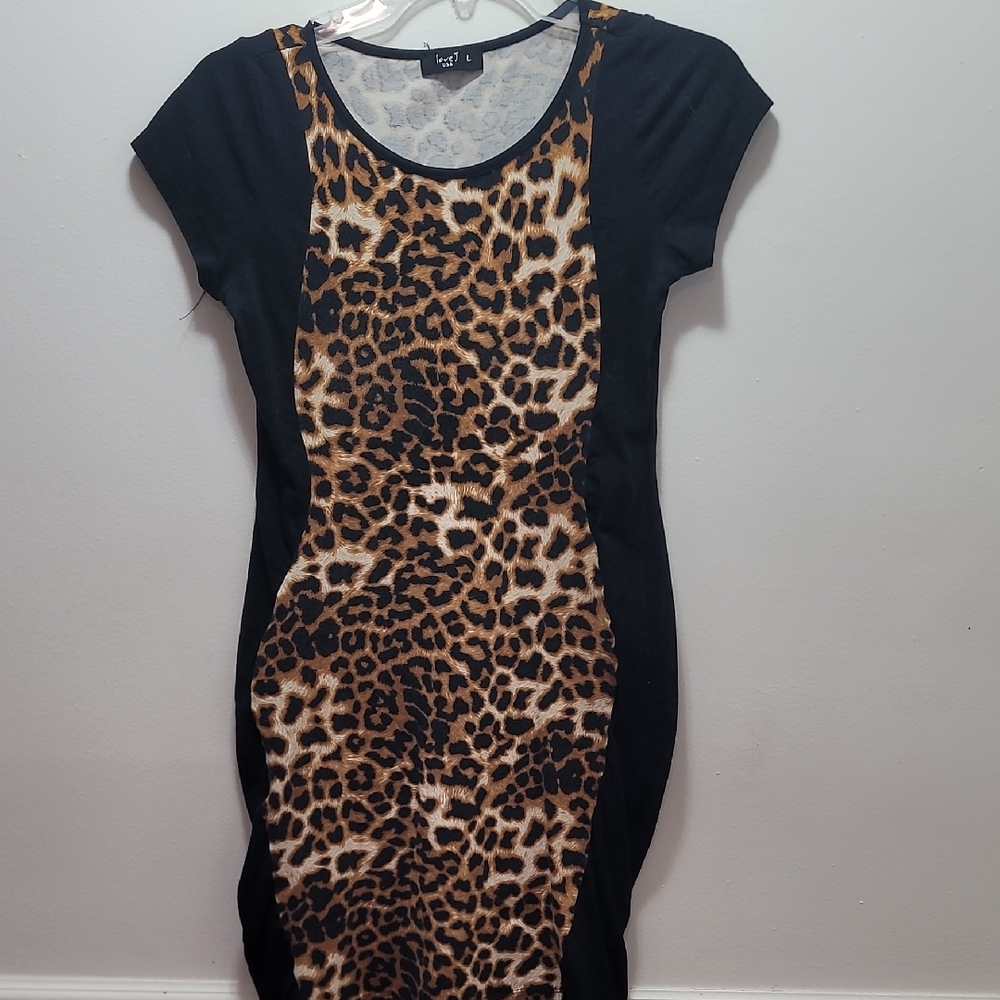 Love J Black and Brown Leopard Print Mini Dress